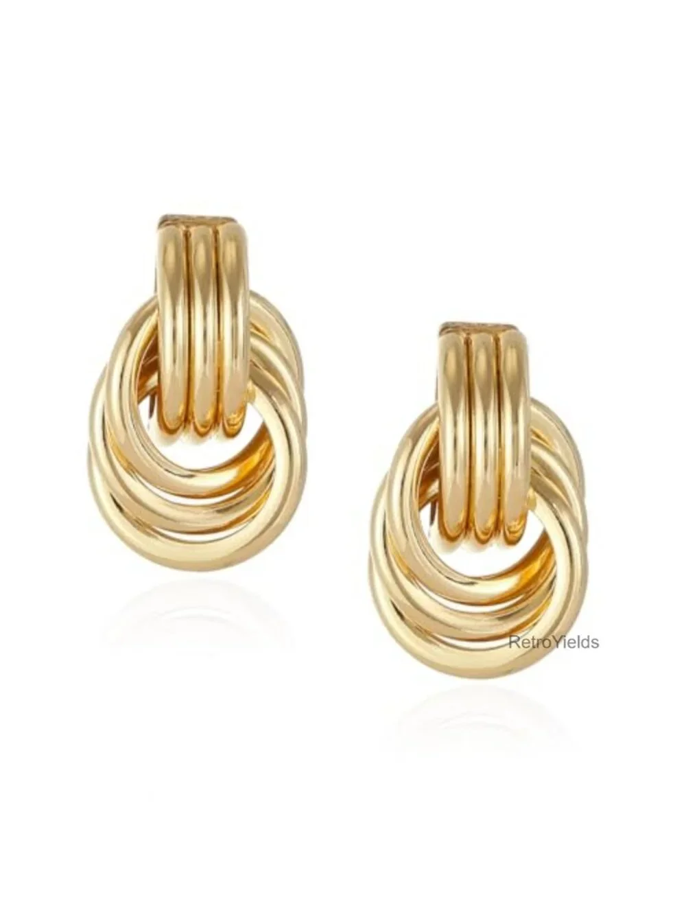 Chunky Gold Knot Geometric Drop Dangle Statement Earrings Hypoallergenic